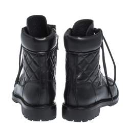 Pre Owned Balmain Black Quilted Leather Lace up Open Toe Boots Size 40