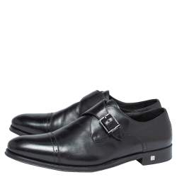 Pre Owned Balmain Black Leather Brogue Detail Single Monk Strap Shoes Size 41