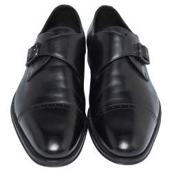 Pre Owned Balmain Black Leather Brogue Detail Single Monk Strap Shoes Size 41