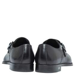 Pre Owned Balmain Black Leather Brogue Detail Single Monk Strap Shoes Size 41