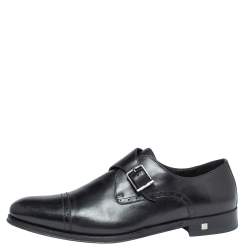 Pre Owned Balmain Black Leather Brogue Detail Single Monk Strap Shoes Size 41