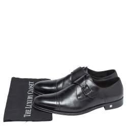 Pre Owned Balmain Black Leather Brogue Detail Single Monk Strap Shoes Size 41
