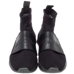 Balmain Black Knit Fabric And Leather Cameron Sock Sneakers Size 42