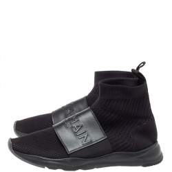 Balmain Black Knit Fabric And Leather Cameron Sock Sneakers Size 42