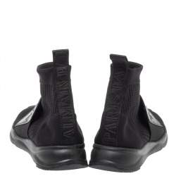 Balmain Black Knit Fabric And Leather Cameron Sock Sneakers Size 42