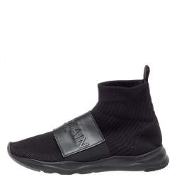 Balmain Black Knit Fabric And Leather Cameron Sock Sneakers Size 42