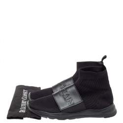 Balmain Black Knit Fabric And Leather Cameron Sock Sneakers Size 42