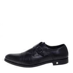 Balmain Black Leather Cap Toe Monk Strap Derby Size 42