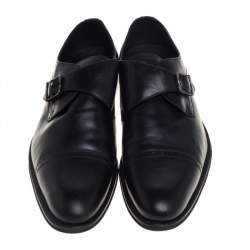 Balmain Black Leather Cap Toe Monk Strap Derby Size 42