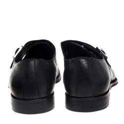 Balmain Black Leather Cap Toe Monk Strap Derby Size 42