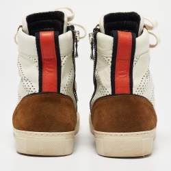 Balmain Multicolor Perforated Leather, Suede and Canvas High-Top Sneakers Size 42