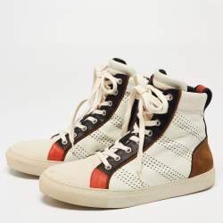 Balmain Multicolor Perforated Leather, Suede and Canvas High-Top Sneakers Size 42