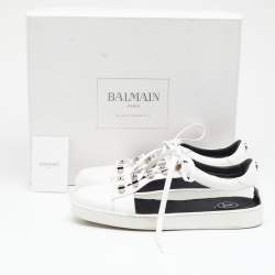 Balmain White Logo Leather Low Top Sneakers Size 40