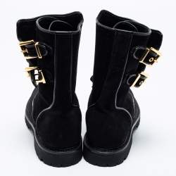 Balmain Black Suede Eagle Combat Boots Size 41