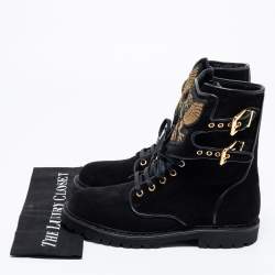 Balmain Black Suede Eagle Combat Boots Size 41