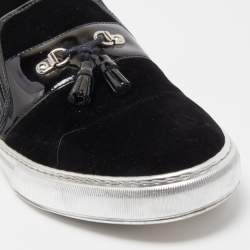 Balmain Black Velvet and Patent Leather Fringe Slip On Sneakers Size 46