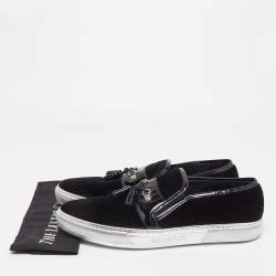 Balmain Black Velvet and Patent Leather Fringe Slip On Sneakers Size 46