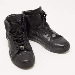 Balmain Black Leather High Top Sneakers Size 41