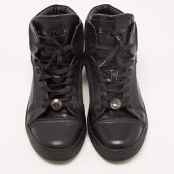 Balmain Black Leather High Top Sneakers Size 41