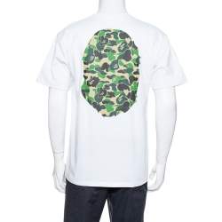 A Bathing Ape White Camo Logo Print Cotton Crew Neck T-Shirt L