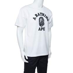 A Bathing Ape White Camo Logo Print Cotton Crew Neck T-Shirt L