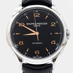 Baume & Mercier Black Stainless Steel Alligator Leather Clifton MOA10366 Men's Wristwatch 45 mm