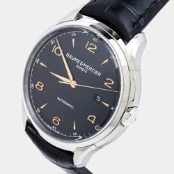 Baume & Mercier Black Stainless Steel Alligator Leather Clifton MOA10366 Men's Wristwatch 45 mm