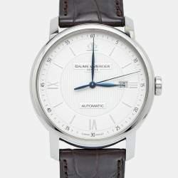 Pre Owned Baume & Mercier Silver Stainless Steel Alligator Leather Classima M0A08731 Men's Wristwatch 42 mm