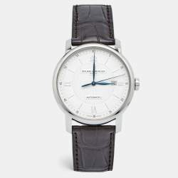 Pre Owned Baume & Mercier Silver Stainless Steel Alligator Leather Classima M0A08731 Men's Wristwatch 42 mm