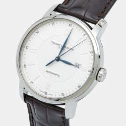 Pre Owned Baume & Mercier Silver Stainless Steel Alligator Leather Classima M0A08731 Men's Wristwatch 42 mm