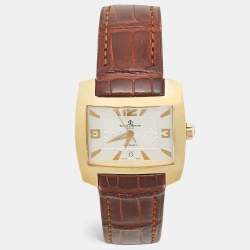 Baume & Mercier Silver 18k Yellow Gold Alligator Hampton 8258 Men's Wristwatch 38 mm