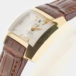 Baume & Mercier Silver 18k Yellow Gold Alligator Hampton 8258 Men's Wristwatch 38 mm