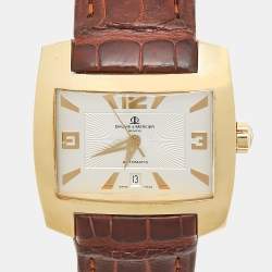 Baume & Mercier Silver 18k Yellow Gold Alligator Hampton 8258 Men's Wristwatch 38 mm