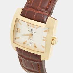 Baume & Mercier Silver 18k Yellow Gold Alligator Hampton 8258 Men's Wristwatch 38 mm