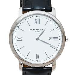 Baume & Mercier White Stainless Steel & Leather Classima Men's Wristwatch 39MM