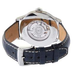 Pre Owned Baume & Mercier White Stainless Steel & Leather Capeland Worldtimer Men's Wristwatch 44mm