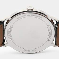 Pre Owned Baume & Mercier White Stainless Steel Leather Classima 10323 Men's Wristwatch 40 mm