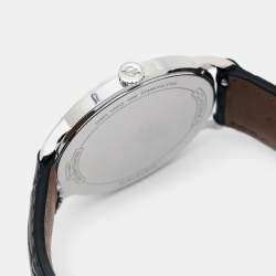 Pre Owned Baume & Mercier White Stainless Steel Leather Classima 10323 Men's Wristwatch 40 mm