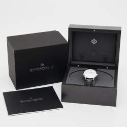 Pre Owned Baume & Mercier White Stainless Steel Leather Classima 10323 Men's Wristwatch 40 mm