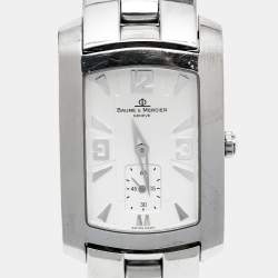 Pre Owned Baume & Mercier Silver White Stainless Steel Hampton 65310 Men's Wristwatch 26 mm