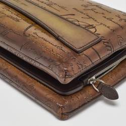 Berluti Olive Green Leather Tiriwa Scritto Pouch