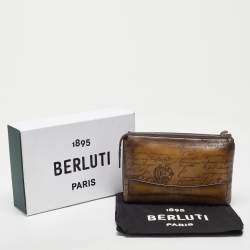 Berluti Olive Green Leather Tiriwa Scritto Pouch