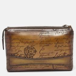 Berluti Olive Green Leather Tiriwa Scritto Pouch