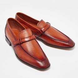 Berluti Brown Leather Strap Detail Penny Loafers Size 39.5
