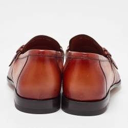 Berluti Brown Leather Strap Detail Penny Loafers Size 39.5