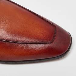 Berluti Brown Leather Strap Detail Penny Loafers Size 39.5