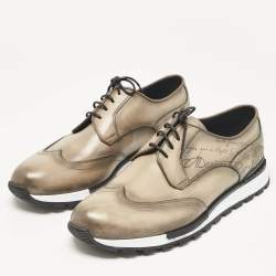 Berluti Olive Green Ombre Leather Fast Track Sneakers Size 42.5