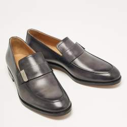 Berluti Grey Leather Penny Loafers Size 40.5