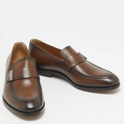 Berluti Brown Leather Penny Loafers Size 40.5