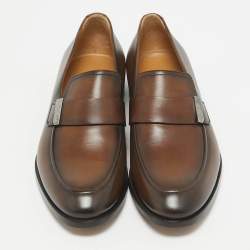 Berluti Brown Leather Penny Loafers Size 40.5